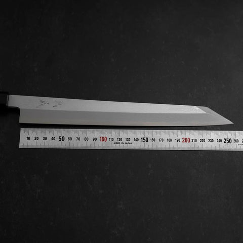 Yanagi Kiritsuke Blue Steel #1 Suminagashi Büffelhorn und Ebenholz Griff mit Scheide 270mm-[Musashi]-[Japan-Küchenmesser]