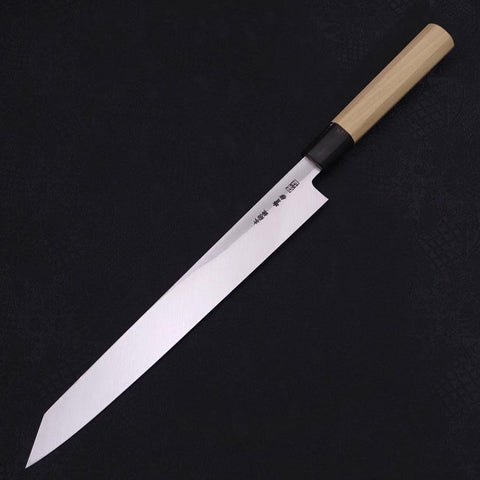 Yanagi Kiritsuke Blue Steel #2 Kasumi Büffelhorn und Magnolienholz Griff 270mm-[Musashi]-[Japan-Küchenmesser]