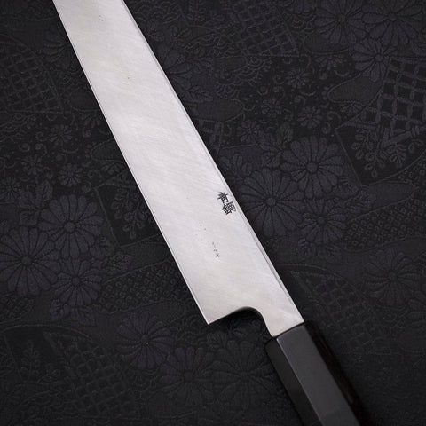 Yanagi Kiritsuke Blue Steel #2 Kurouchi Büffelhorn und Ebenholz Griff 240mm-[Musashi]-[Japan-Küchenmesser]
