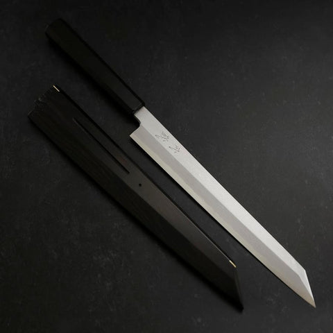 Yanagi Kiritsuke Blue steel #1 Suminagashi Büffelhorn und Ebenholz Griff mit Scheide 270mm-[Musashi]-[Japan-Küchenmesser]