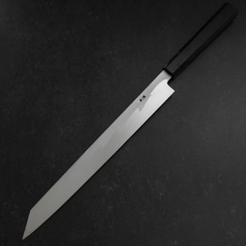 Yanagi Kiritsuke Blue steel #1 Suminagashi Büffelhorn und Ebenholz Griff mit Scheide 300mm-[Musashi]-[Japan-Küchenmesser]