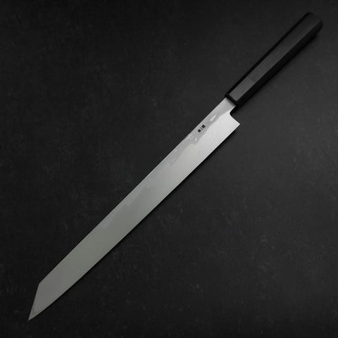 Yanagi Kiritsuke Blue steel #1 Suminagashi Büffelhorn und Ebenholz Griff mit Scheide 330mm-[Musashi]-[Japan-Küchenmesser]