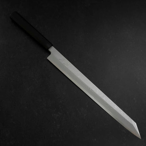 Yanagi Kiritsuke Blue steel #1 Suminagashi Büffelhorn und Ebenholz Griff mit Scheide 330mm-[Musashi]-[Japan-Küchenmesser]