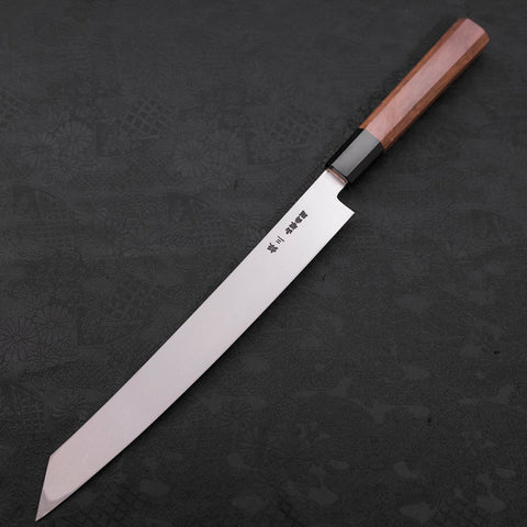 Yanagi Kiritsuke Silver Steel #3 Damast Kagami Büffelhorn und Walnussholz Griff 270mm-[Musashi]-[Japan-Küchenmesser]