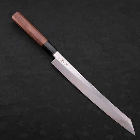 Yanagi Kiritsuke Silver Steel #3 Damast Kagami Büffelhorn und Walnussholz Griff 270mm-[Musashi]-[Japan-Küchenmesser]