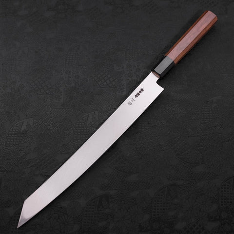 Yanagi Kiritsuke Silver Steel #3 Damast Kagami Büffelhorn und Walnussholz Griff 300mm-[Musashi]-[Japan-Küchenmesser]