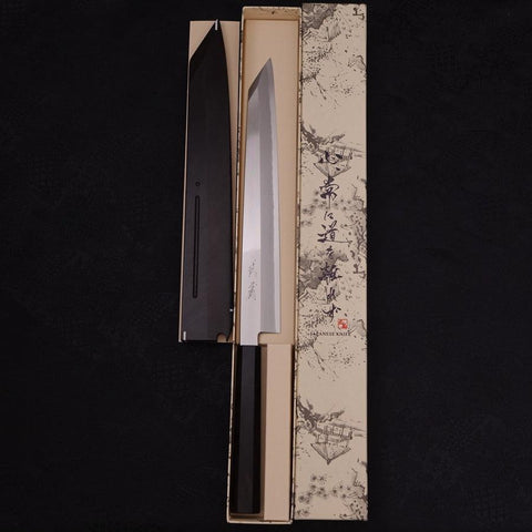 Yanagi Kiritsuke Silver Steel #3 Kagami Büffelhorn und Ebenholz Griff 270mm-[Musashi]-[Japan-Küchenmesser]