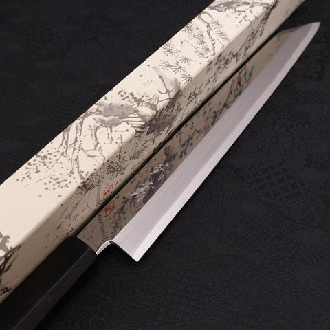 Yanagi Kiritsuke Silver Steel #3 Kagami Büffelhorn und Ebenholz Griff 270mm-[Musashi]-[Japan-Küchenmesser]