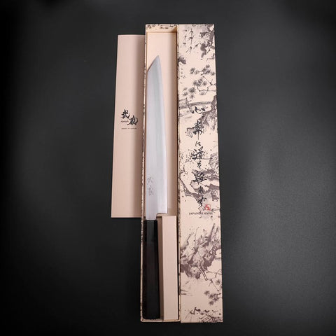 Yanagi Kiritsuke Silver Steel #3 Kasumi Büffelhorn und Ebenholz Griff 260mm-[Musashi]-[Japan-Küchenmesser]