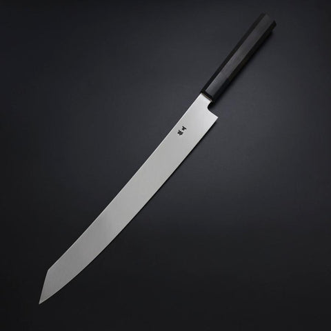 Yanagi Kiritsuke Silver Steel #3 Kasumi Büffelhorn und Ebenholz Griff 300mm-[Musashi]-[Japan-Küchenmesser]
