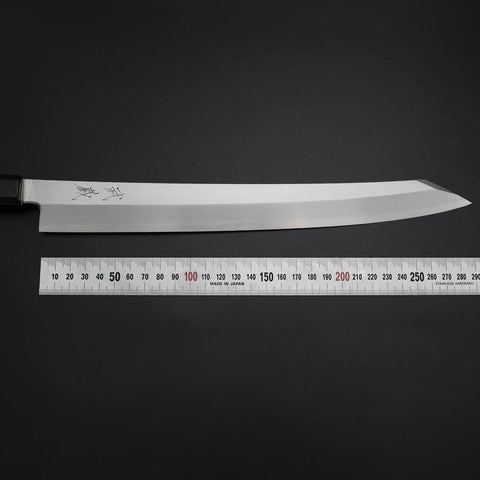 Yanagi Kiritsuke Silver Steel #3 Kasumi Büffelhorn und Ebenholz Griff 300mm-[Musashi]-[Japan-Küchenmesser]