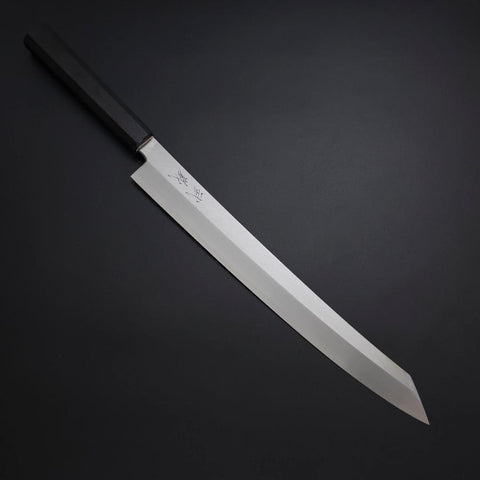 Yanagi Kiritsuke Silver Steel #3 Kasumi Büffelhorn und Ebenholz Griff 300mm-[Musashi]-[Japan-Küchenmesser]