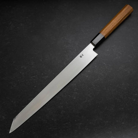 Yanagi Kiritsuke Silver Steel #3 Kasumi Büffelhorn und Teakholz Griff 300mm-[Musashi]-[Japan-Küchenmesser]