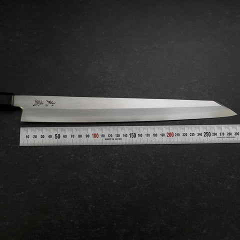 Yanagi Kiritsuke Silver Steel #3 Kasumi Büffelhorn und Teakholz Griff 300mm-[Musashi]-[Japan-Küchenmesser]