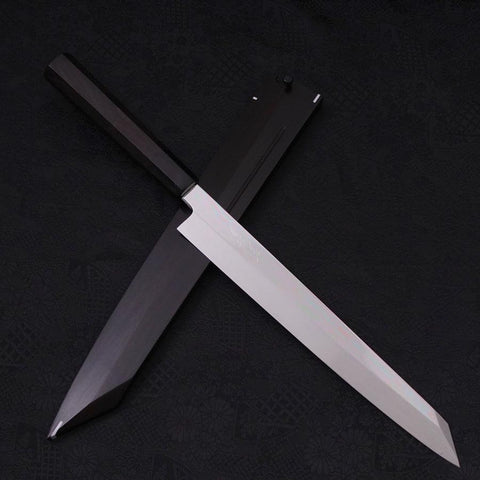 Yanagi Kiritsuke Sliver Steel #3 Honyaki Kagami Büffelhorn und Ebenholz Griff 270mm-[Musashi]-[Japan-Küchenmesser]