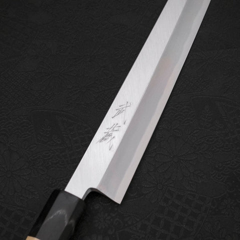 Yanagi Kiritsuke White Steel #2 Kasumi Büffelhorn und Magnolienholz Griff 240mm-[Musashi]-[Japan-Küchenmesser]