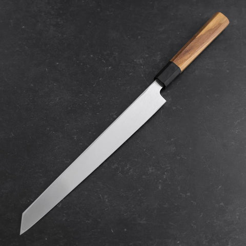 Yanagi Kiritsuke White Steel #2 Kasumi Büffelhorn und Teakholz Griff 270mm-[Musashi]-[Japan-Küchenmesser]