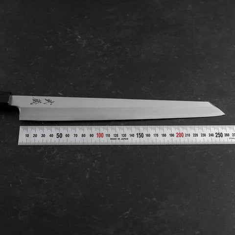 Yanagi Kiritsuke White Steel #2 Kasumi Büffelhorn und Teakholz Griff 270mm-[Musashi]-[Japan-Küchenmesser]