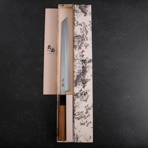 Yanagi Kiritsuke White Steel #2 Kasumi Büffelhorn und Teakholz Griff 270mm-[Musashi]-[Japan-Küchenmesser]
