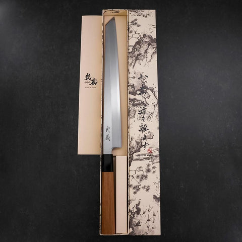Yanagi Kiritsuke White steel #2 Kasumi Büffelhorn und Teak Griff 300mm-[Musashi]-[Japan-Küchenmesser]