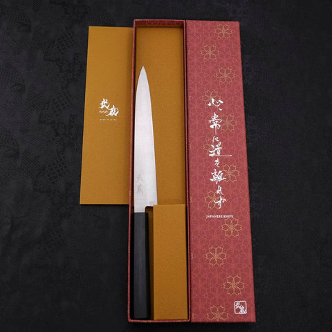 Yanagiba AUS-8 Poliert Dunkelblauer Urushi Griff 210mm-[Musashi]-[Japan-Küchenmesser]