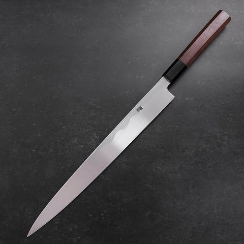 Yanagiba Blue Steel #1 Hon-Kasumi Büffelhorn und Walnuss Griff 300mm-[Musashi]-[Japan-Küchenmesser]