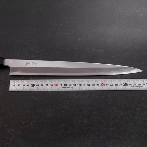 Yanagiba Blue Steel #1 Hon-Kasumi Büffelhorn und Walnuss Griff 300mm-[Musashi]-[Japan-Küchenmesser]