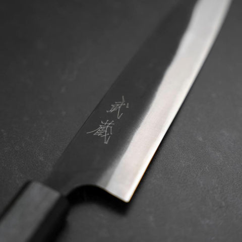 Yanagiba Blue Steel #1 Kurouchi Dunkelblauer Urushi Griff 170mm-[Musashi]-[Japan-Küchenmesser]