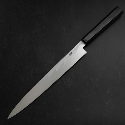 Yanagiba Blue Steel #1 Suminagashi Buffalo Ebony Handle With Sheath 270mm (10.6”)-[Musashi]-[Japan-Küchenmesser]