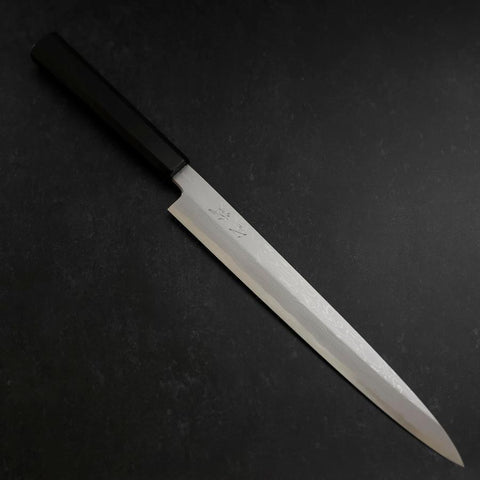 Yanagiba Blue Steel #1 Suminagashi Buffalo Ebony Handle With Sheath 270mm (10.6”)-[Musashi]-[Japan-Küchenmesser]