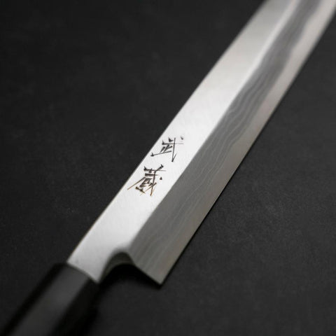 Yanagiba Blue Steel #2 Damast Büffelhorn und Ebenholz Griff 210mm-[Musashi]-[Japan-Küchenmesser]