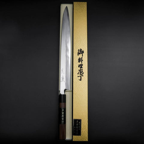 Yanagiba Blue Steel #2 Damast Rosenholz Griff 330mm-[Musashi]-[Japan-Küchenmesser]
