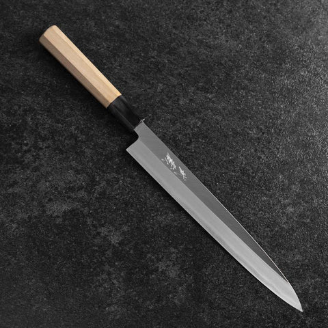 Yanagiba Blue Steel #2 Kasumi Buffalo Magnolia Handle 240mm (9.4”)-[Musashi]-[Japanese-Kitchen-Knives]