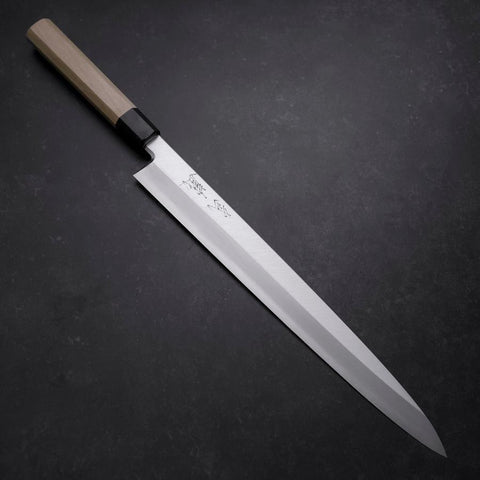Yanagiba Blue Steel #2 Kasumi Büffelhorn und Magnolienholz Griff 330mm-[Musashi]-[Japan-Küchenmesser]