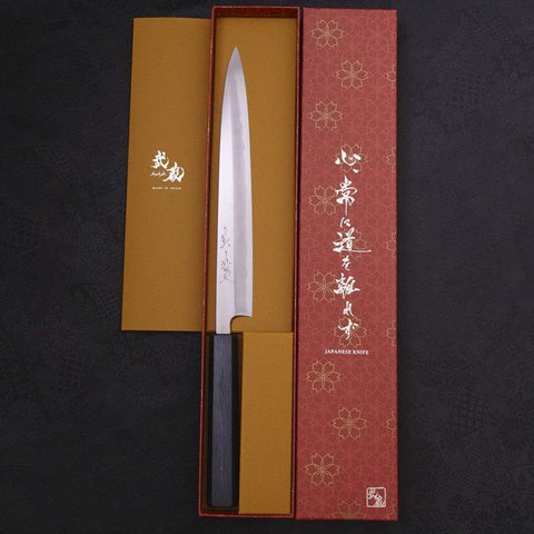 Yanagiba Blue Steel #2 Kasumi Dunkelblauer Urushi Griff 240mm-[Musashi]-[Japan-Küchenmesser]