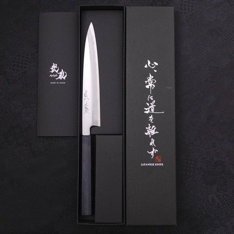 Yanagiba Blue Steel #2 Kasumi Urushi Griff Dunkelblau 180mm-[Musashi]-[Japan-Küchenmesser]