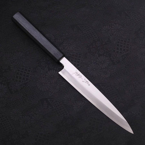 Yanagiba Blue Steel #2 Kasumi Urushi Griff Dunkelblau 180mm-[Musashi]-[Japan-Küchenmesser]