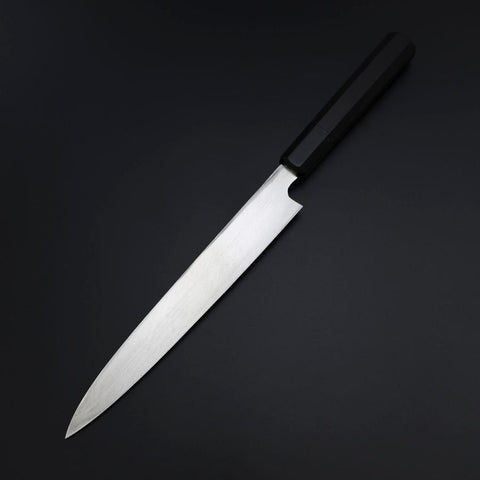 Yanagiba Blue Steel #2 Kurouchi Büffelhorn und Ebenholz Griff 200mm-[Musashi]-[Japan-Küchenmesser]