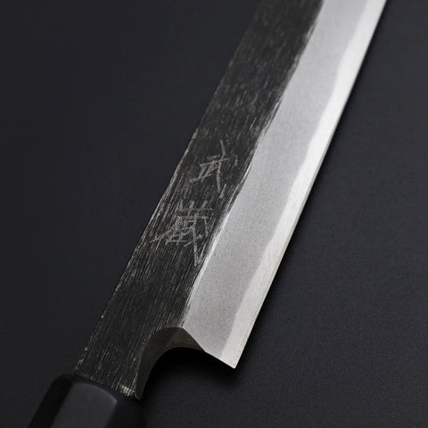 Yanagiba Blue Steel #2 Kurouchi Büffelhorn und Ebenholz Griff 200mm-[Musashi]-[Japan-Küchenmesser]