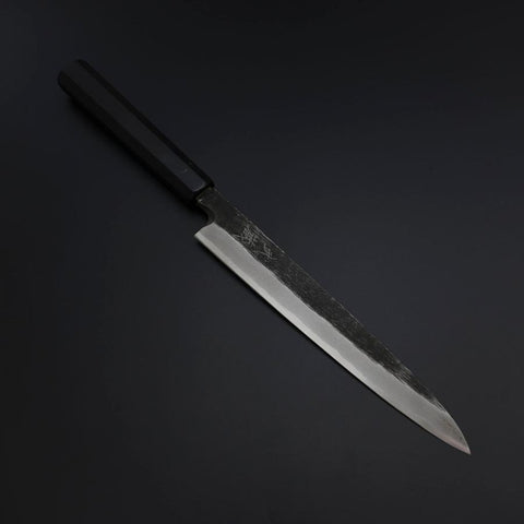 Yanagiba Blue Steel #2 Kurouchi Büffelhorn und Ebenholz Griff 200mm-[Musashi]-[Japan-Küchenmesser]
