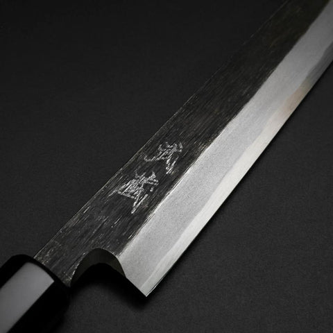 Yanagiba Blue Steel #2 Kurouchi Büffelhorn und Ebenholz Griff 210mm-[Musashi]-[Japan-Küchenmesser]