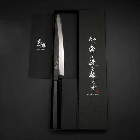 Yanagiba Blue Steel #2 Kurouchi Büffelhorn und Ebenholz Griff 210mm-[Musashi]-[Japan-Küchenmesser]