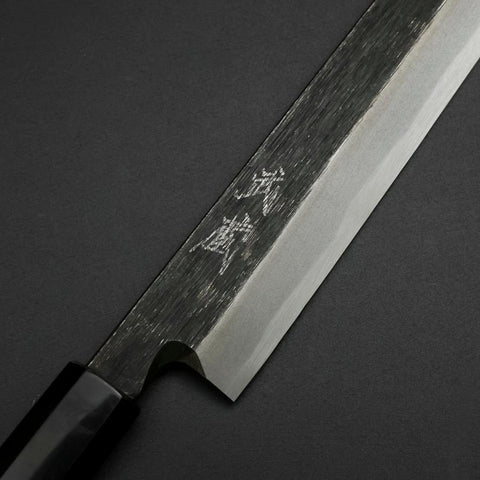 Yanagiba Blue Steel #2 Kurouchi Büffelhorn und Ebenholz Griff 240mm-[Musashi]-[Japan-Küchenmesser]