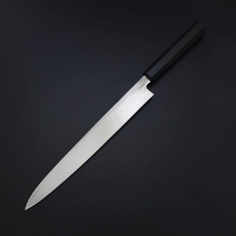 Yanagiba Blue Steel #2 Kurouchi Büffelhorn und Ebenholz Griff 260mm-[Musashi]-[Japan-Küchenmesser]