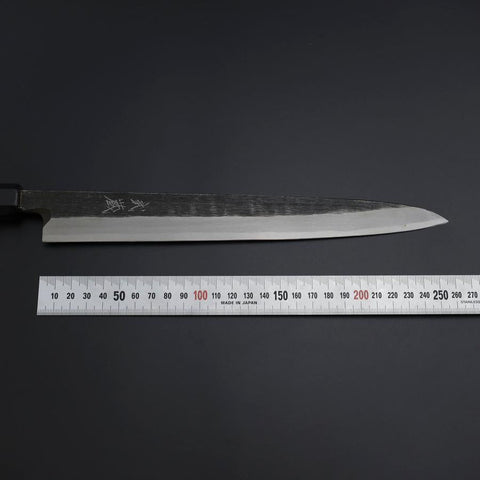 Yanagiba Blue Steel #2 Kurouchi Büffelhorn und Ebenholz Griff 260mm-[Musashi]-[Japan-Küchenmesser]