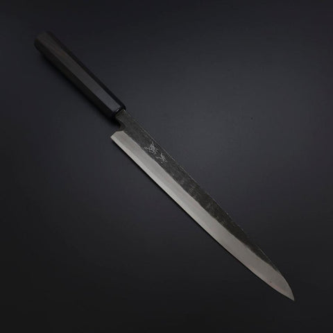 Yanagiba Blue Steel #2 Kurouchi Büffelhorn und Ebenholz Griff 260mm-[Musashi]-[Japan-Küchenmesser]