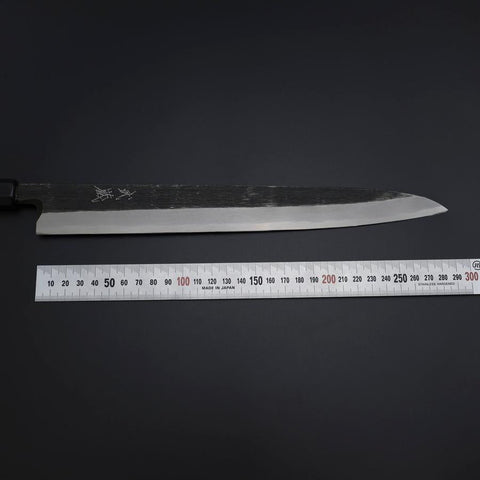 Yanagiba Blue Steel #2 Kurouchi Büffelhorn und Ebenholz Griff 300mm-[Musashi]-[Japan-Küchenmesser]