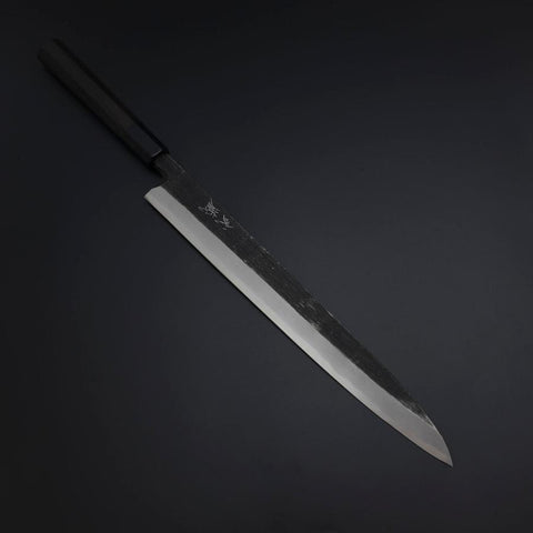 Yanagiba Blue Steel #2 Kurouchi Büffelhorn und Ebenholz Griff 300mm-[Musashi]-[Japan-Küchenmesser]