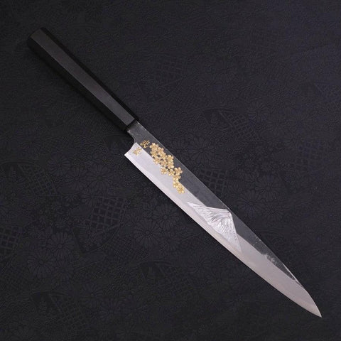 Yanagiba Blue Steel #2, Kurouchi Chokin "Sakura-Fuji" Büffelhorn und Ebenholz Griff, 240mm-[Musashi]-[Japan-Küchenmesser]