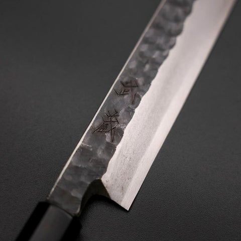 Yanagiba Blue Steel #2 Kurouchi Tsuchime Büffelhorn und Ebenholz Griff 230mm-[Musashi]-[Japan-Küchenmesser]